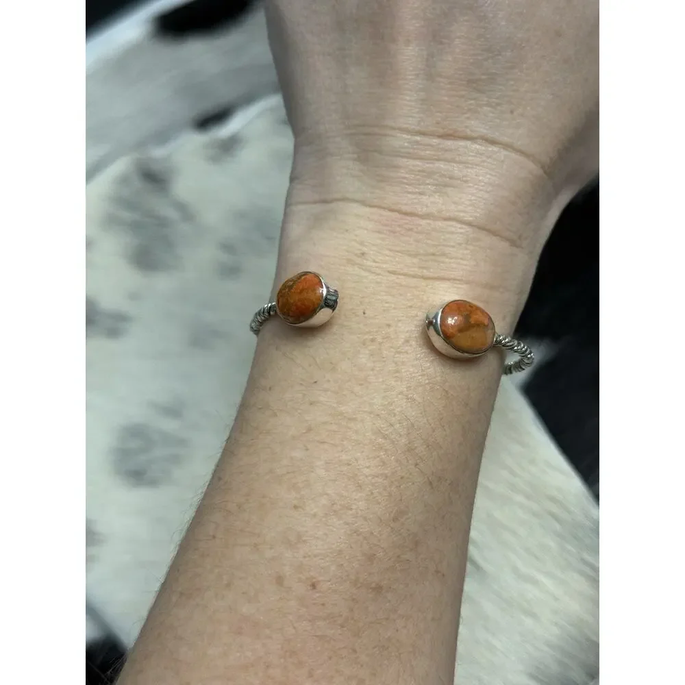 Vintage Native American Sterling Silver Orange Coral Floater Cuff Bracelet